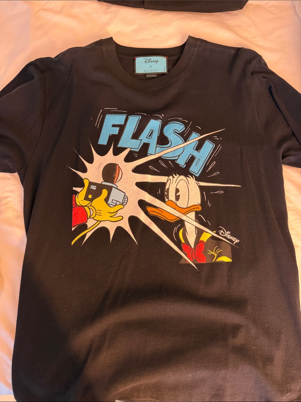 Gucci Kids Black Donald Duck 'Flash' Graphic Tee with Blue, Yellow & Red Print